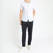 White Luca Striped Short Sleeve Linen Shirt