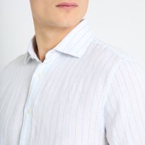 White Luca Striped Short Sleeve Linen Shirt