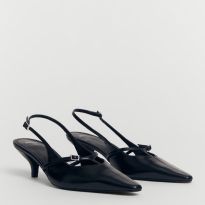 Black Leather Slingback Kitten Heels