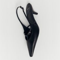 Black Leather Slingback Kitten Heels