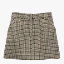 Coffee Tartan Wool Blend Mini Skirt