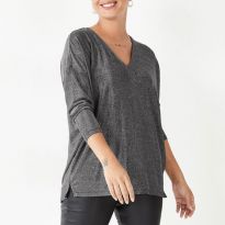 hush Silver Metallic Sparkle V Neck Top - BrandAlley