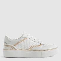 White Lottie Leather Raffia Trainers