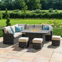 Kingston Corner Dining Set with Fire Pit, Brown