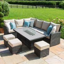 Kingston Corner Dining Set with Fire Pit, Brown