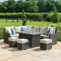 Kingston Corner Dining Set with Fire Pit, Brown