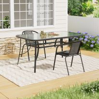 Tempered Glass Outdoor Coffee Table and 2 Set Rattan Chairs