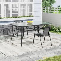 Tempered Glass Outdoor Coffee Table and 2 Set Rattan Chairs