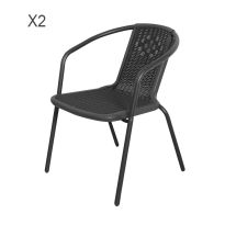 Tempered Glass Outdoor Coffee Table and 2 Set Rattan Chairs