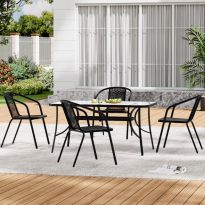Tempered Glass Outdoor Coffee Table and 2 Set Rattan Chairs