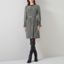 Black Gingham Ruffle Trim Mini Dress