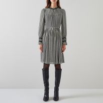 Black Gingham Ruffle Trim Mini Dress