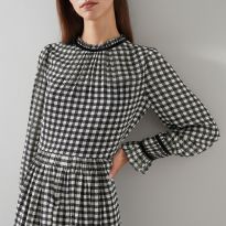 Black Gingham Ruffle Trim Mini Dress