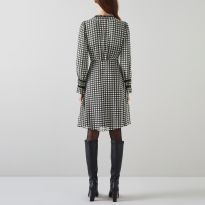 Black Gingham Ruffle Trim Mini Dress