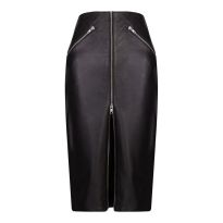 Black Longline Leather Pencil Skirt