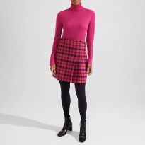 Pink Checked Leah Wool Pleated Mini Skirt