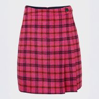 Pink Checked Leah Wool Pleated Mini Skirt