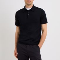 Navy Brawby Merino Wool Polo Shirt