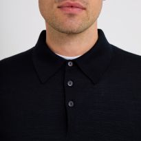 Navy Brawby Merino Wool Polo Shirt