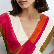 Ecru Cut-Out Striped Dress