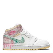 Kid's Pink Paint Drip Jordan 1 Mid Trainers