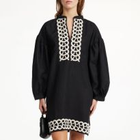 Black Linen Limonna Structured Mini Dress