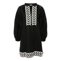 Black Linen Limonna Structured Mini Dress
