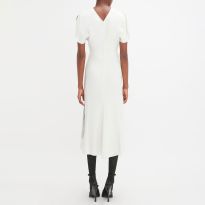 White Gathered Waist Midi Dress