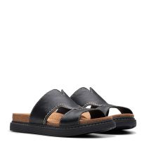 Black Arwell Sling Leather Wide Flat Sandals