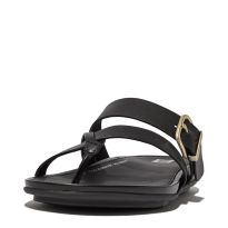Black Gracie Leather Toe Post Sandals