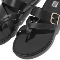Black Gracie Leather Toe Post Sandals