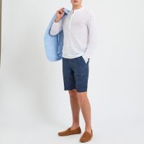 Navy Blue Linen Chino Shorts