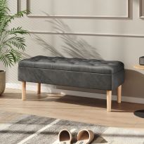 Grey Velvet Storage Ottoman Bench