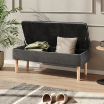 Grey Velvet Storage Ottoman Bench