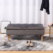 Grey Velvet Storage Ottoman Bench