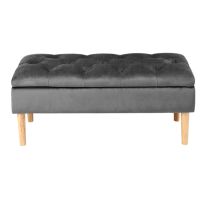 Grey Velvet Storage Ottoman Bench