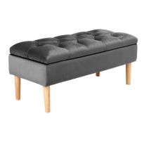 Grey Velvet Storage Ottoman Bench