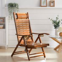 Bamboo Foldable Recliner Lounge Chair with Retractable Footrest