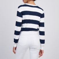 Navy and White Stripe Loose Cable Knit Cardigan