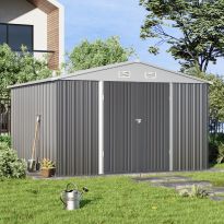 Outdoor 10x10 FT Garden Metal Storage Shed with Lockable Door - Grey