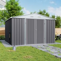 Outdoor 10x10 FT Garden Metal Storage Shed with Lockable Door - Grey