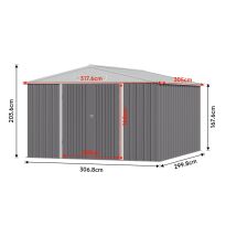 Outdoor 10x10 FT Garden Metal Storage Shed with Lockable Door - Grey