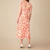 Petite Red Daisy Print Sweetheart Neckline Midi Dress
