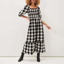 Black/ White Gingham Check Evlin Maxi Dress