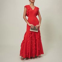 Red Donatella Ruffle Maxi Dress