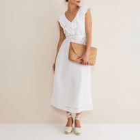 White Julieta Frill Linen Blend Dress