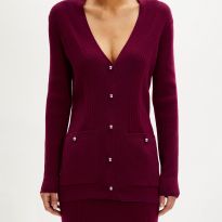 Dark Red V-Neck Cardigan