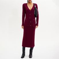 Dark Red V-Neck Cardigan