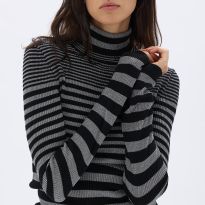 Black/Grey Striped Turtleneck Jumper