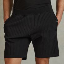 Black Ribbed Elasticated Shorts